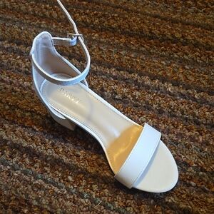Never wore white block heels
